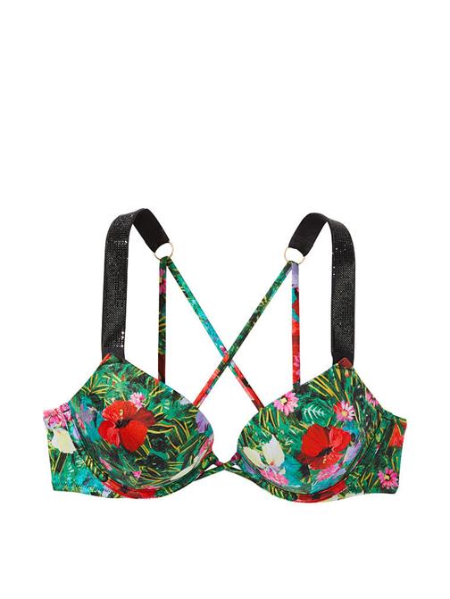 Işıltılı Askılı Şeritli Bombshell 2 Beden Büyük Gösteren Push-Up Bikini Üstü