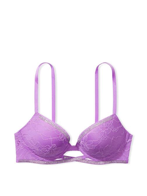Işıltılı Çapraz Askılı Dantelli Push-Up Sütyen