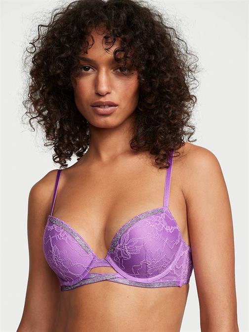 Işıltılı Çapraz Askılı Dantelli Push-Up Sütyen
