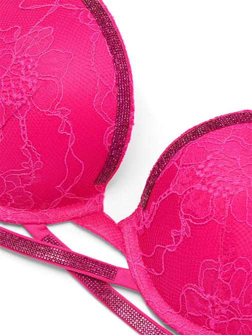 Işıltılı Çapraz Askılı Dantelli Push-Up Sütyen