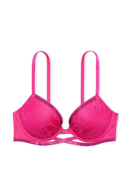 Işıltılı Çapraz Askılı Dantelli Push-Up Sütyen