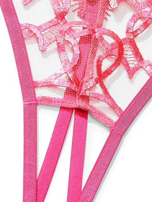 Işıltılı Kalp İşlemeli Astarsız Crotchless Teddy