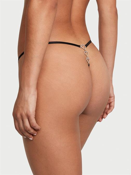 Işıltılı Kalpli Dantelli V-String Külot