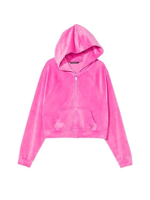 Kadife Fermuarlı Kapüşonlu Sweatshirt