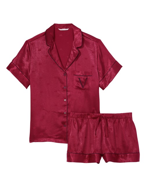 Kısa Saten Fiyonklu Pijama Takımı