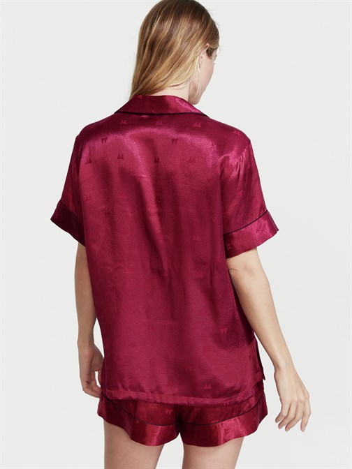 Kısa Saten Fiyonklu Pijama Takımı