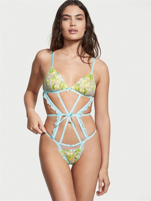 Limon Nakışlı Dantel Şerit Detaylı Teddy