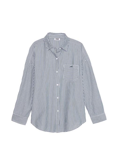 Pamuklu Poplin Oversize Düğmeli Uyku Gömleği