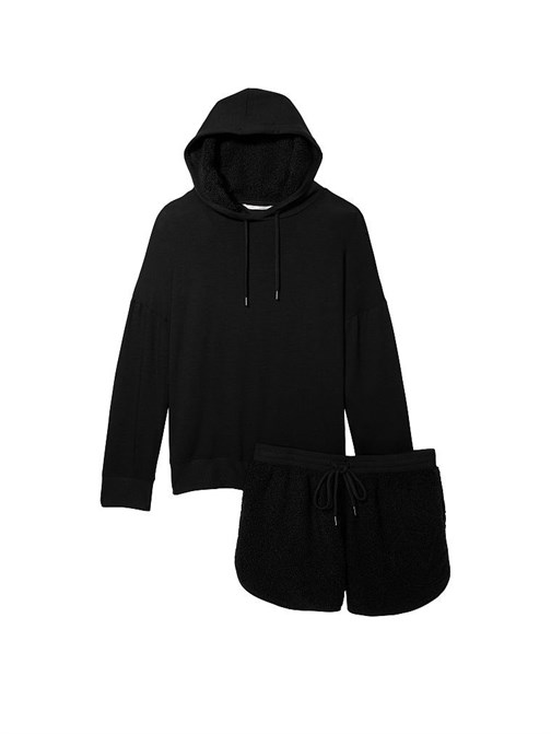 Peluş Polar Detaylı Modal Havlu Kapüşonlu ve Şort Takımı