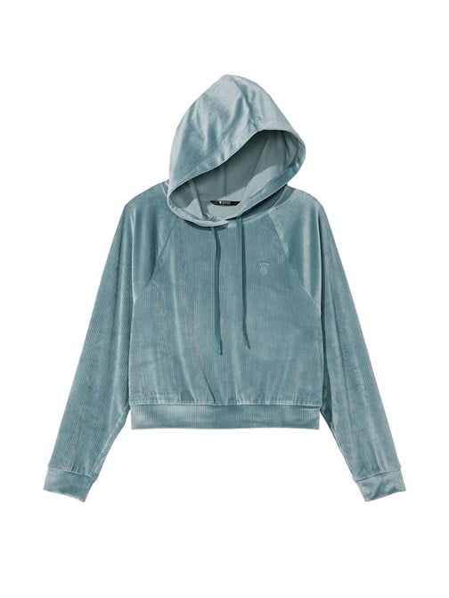 Ribanalı Kadife Kapüşonlu Sweatshirt