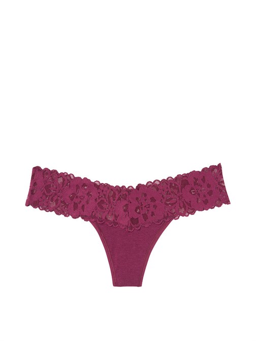 Stretch Cotton Lace-waist Thong Panty