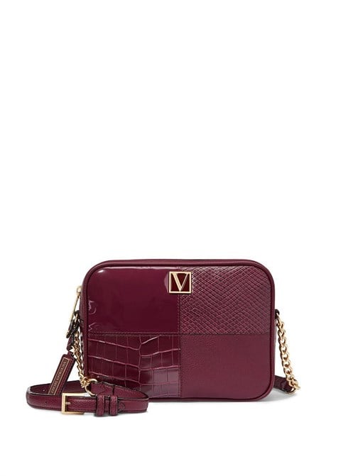 The Victoria Bordeaux Patchwork Üstten Fermuarlı Çapraz Askılı Çanta