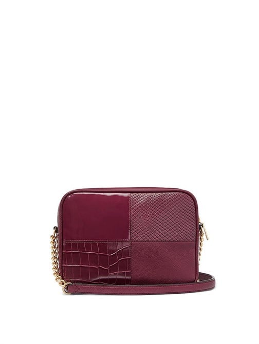 The Victoria Bordeaux Patchwork Üstten Fermuarlı Çapraz Askılı Çanta