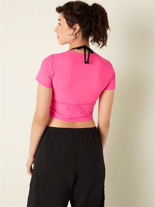 Transparan Kısa Kollu Crop Üst