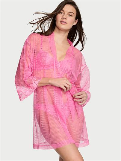 Transparan Boho Çiçek İşlemeli Sabahlık
