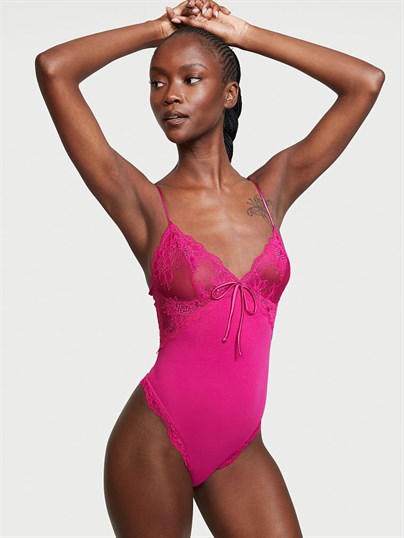 Very Sexy Modal ve Dantel Derin Dekolteli Bodysuit