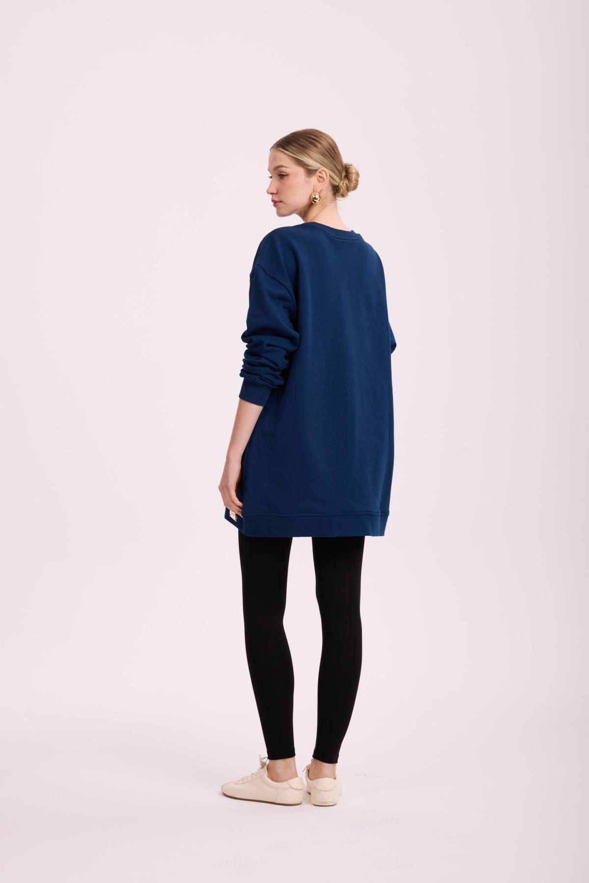 BASIC PAMUKLU SWEATSHIRT LACİVERT