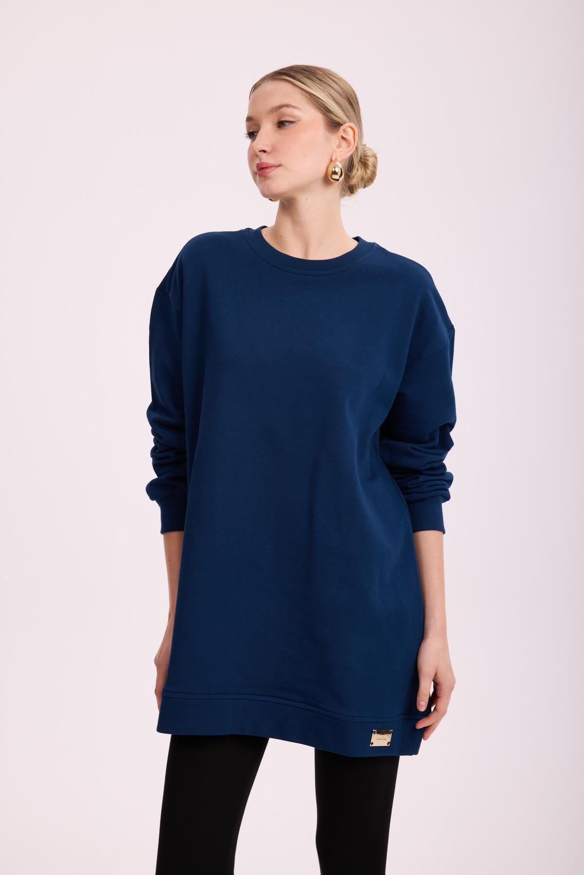 BASIC PAMUKLU SWEATSHIRT LACİVERT
