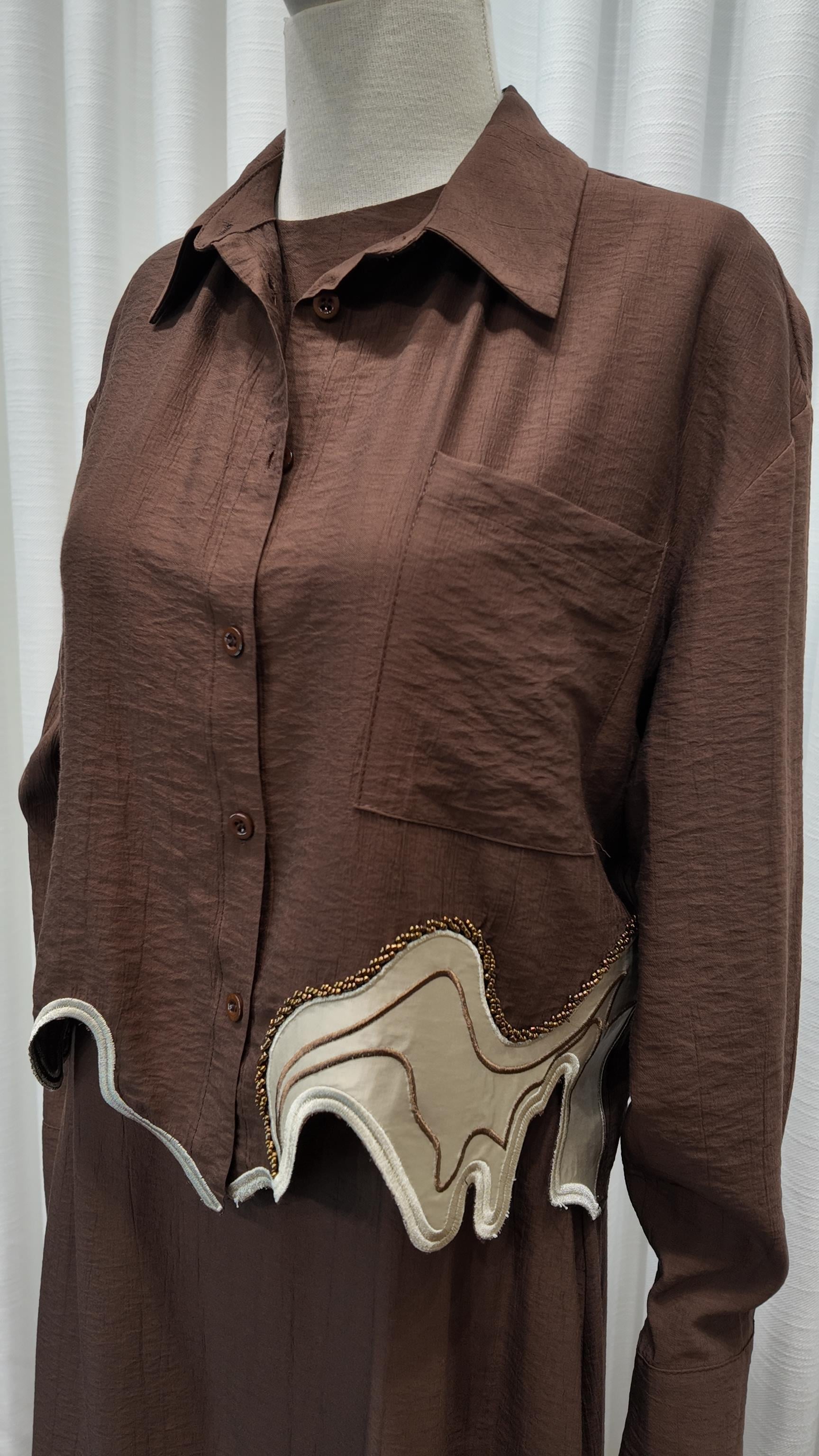 CUT SHIRT ELBİSE GÖMLEK TAKIM KAHVERENGİ