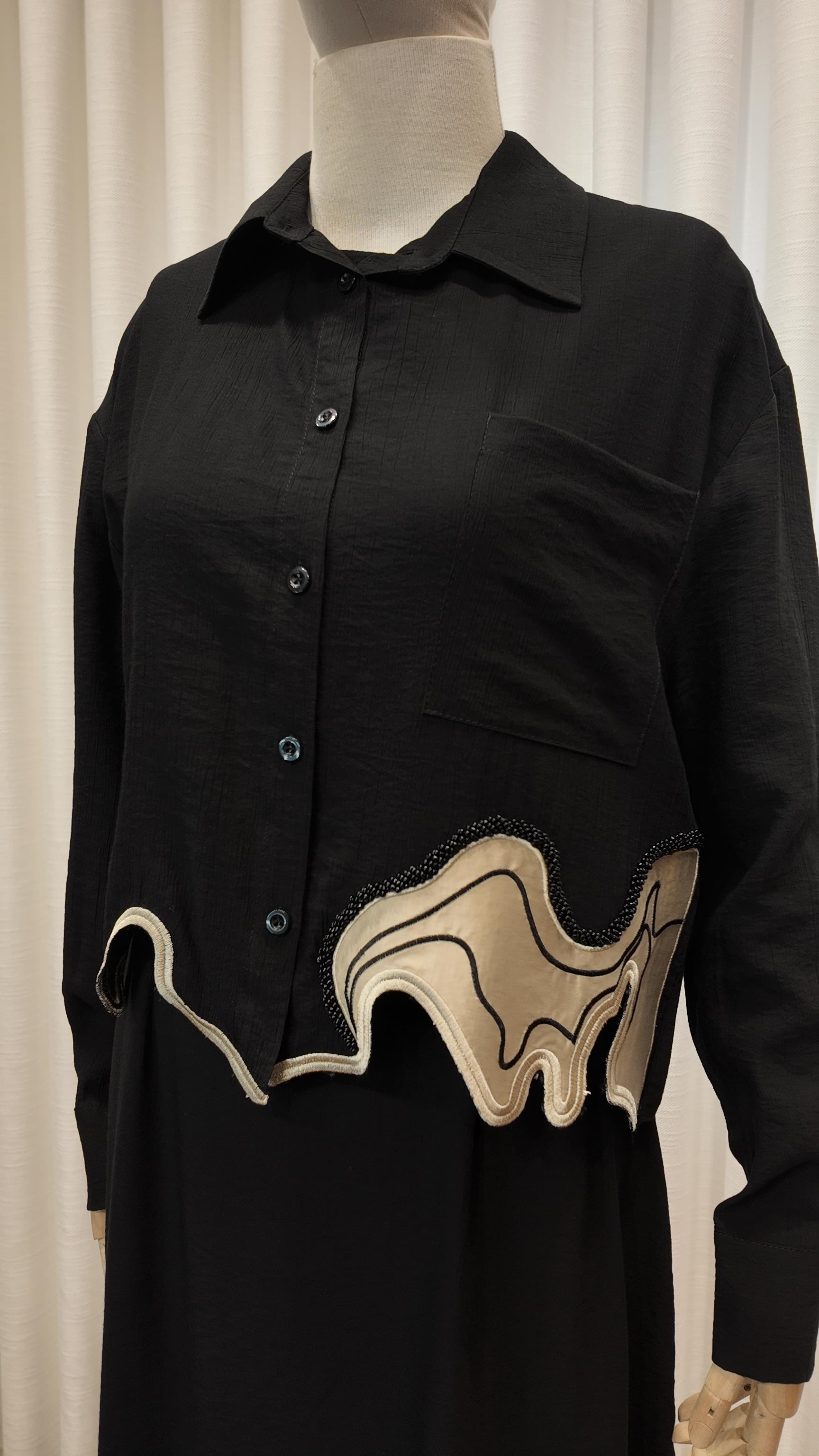 CUT SHIRT ELBİSE GÖMLEK TAKIM SİYAH