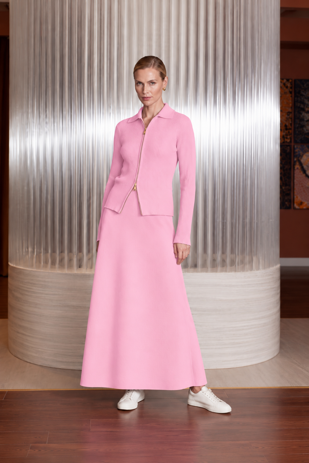 FERMUARLI TRİKO HIRKA PEMBE
