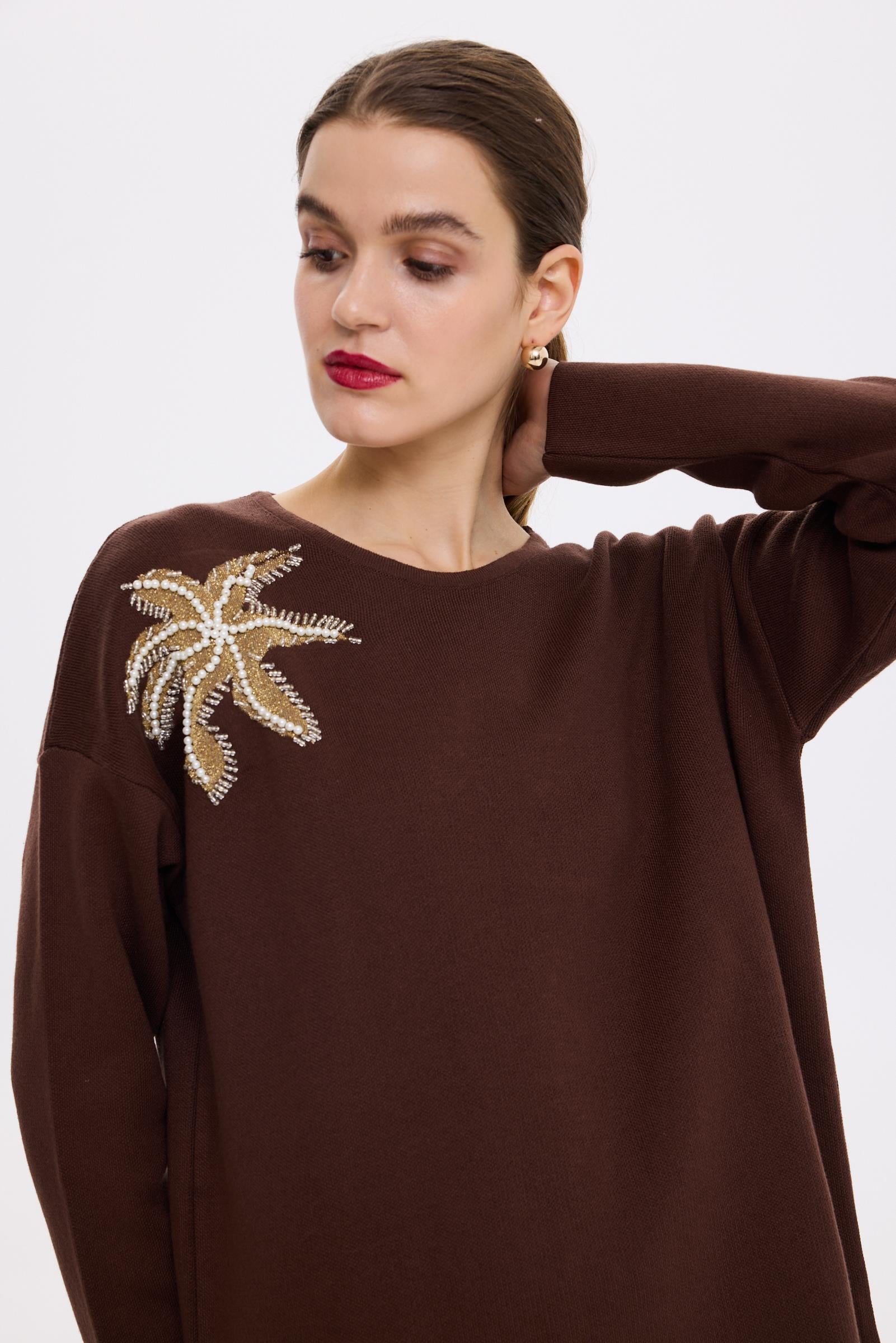 FLOWER TRİKO KAZAK KAHVERENGİ