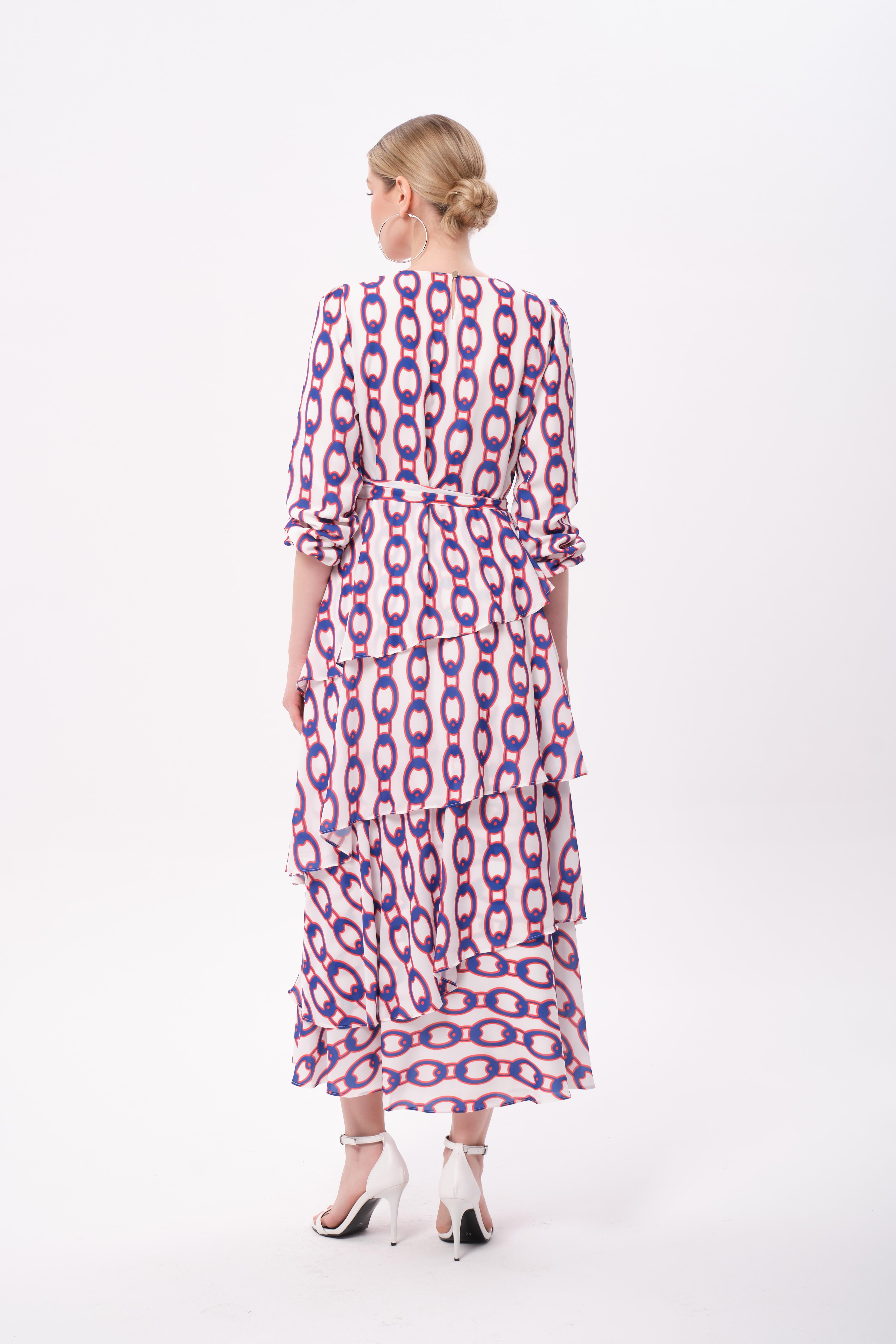FLOWİNG DRESS EKRU/LACİVERT