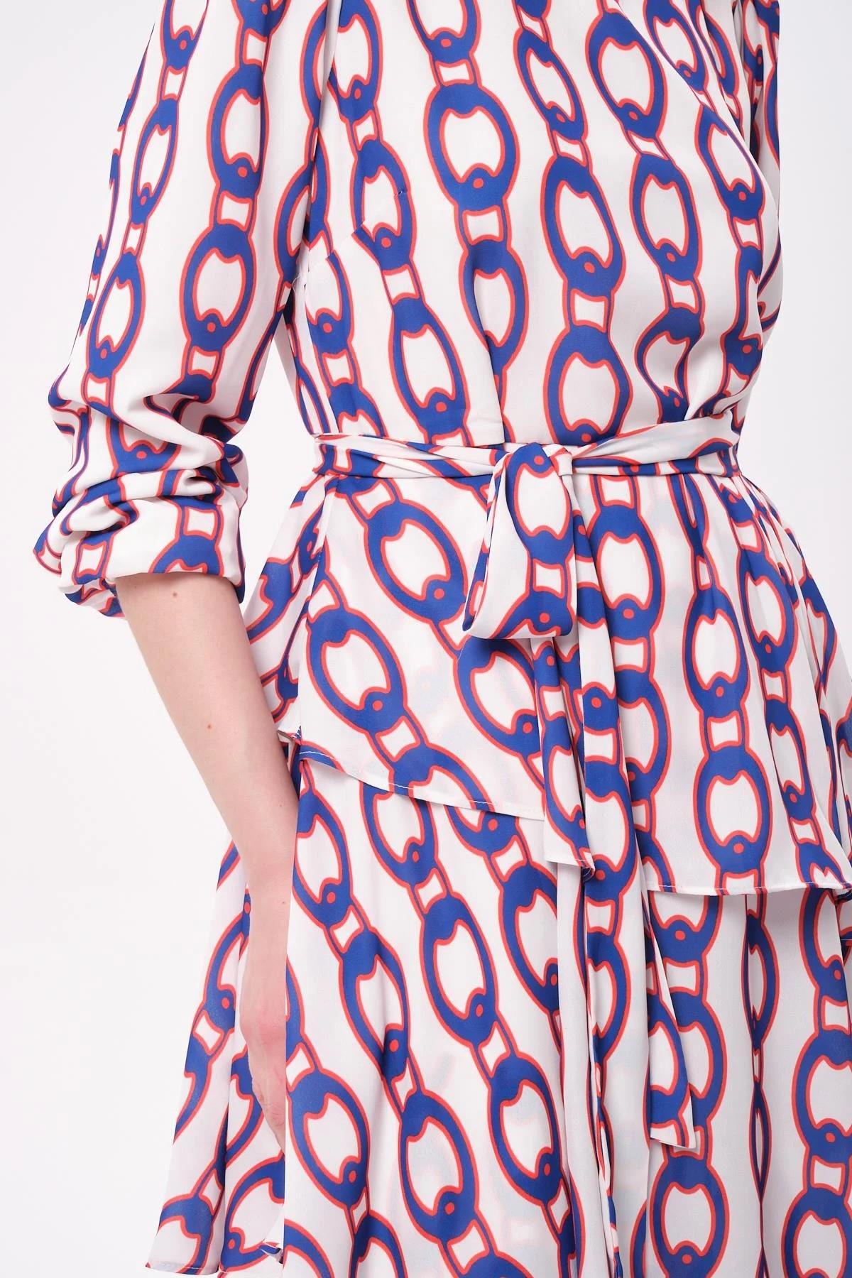 FLOWİNG DRESS EKRU/LACİVERT