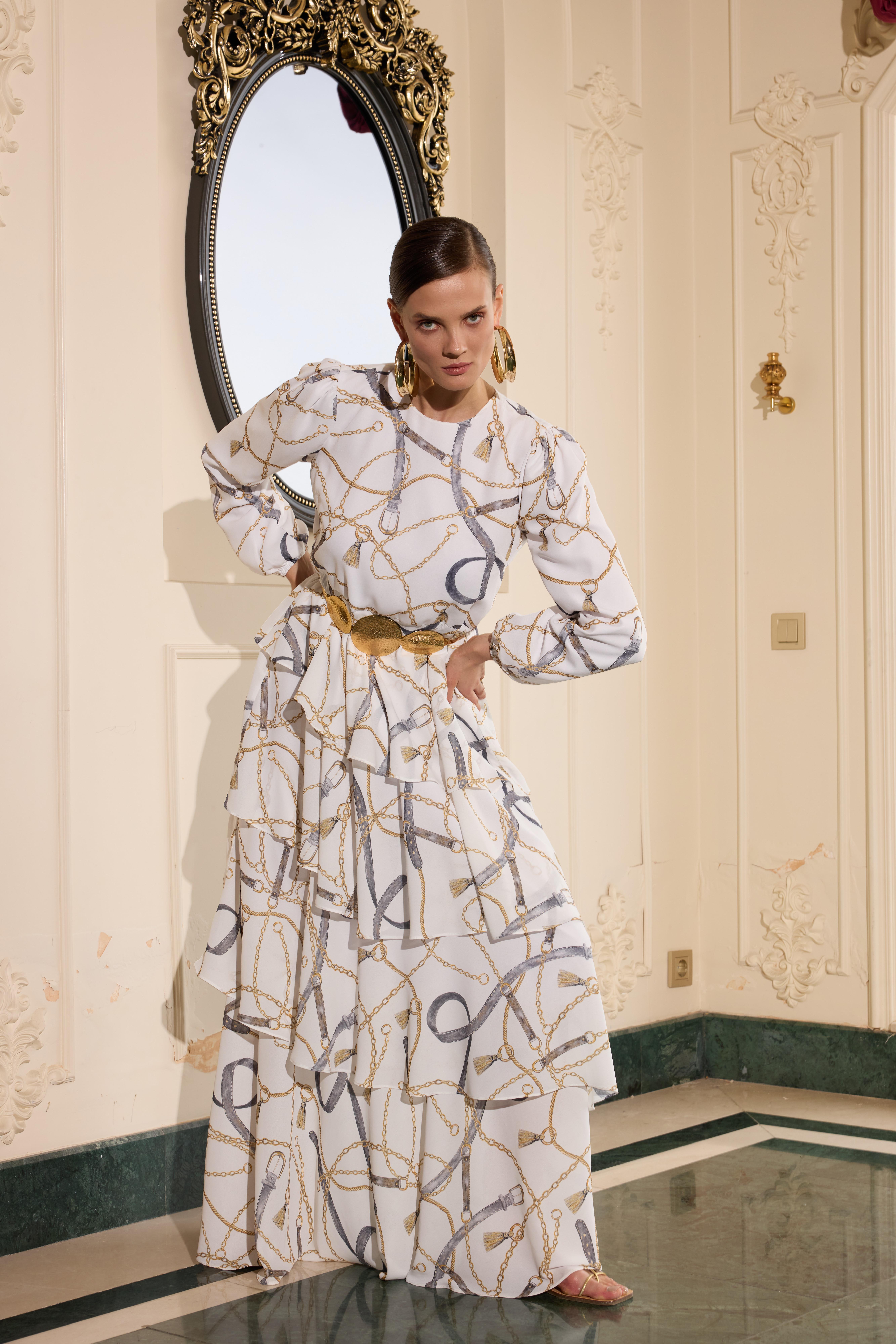 FLOWİNG DRESS EKRU/ZİNCİR