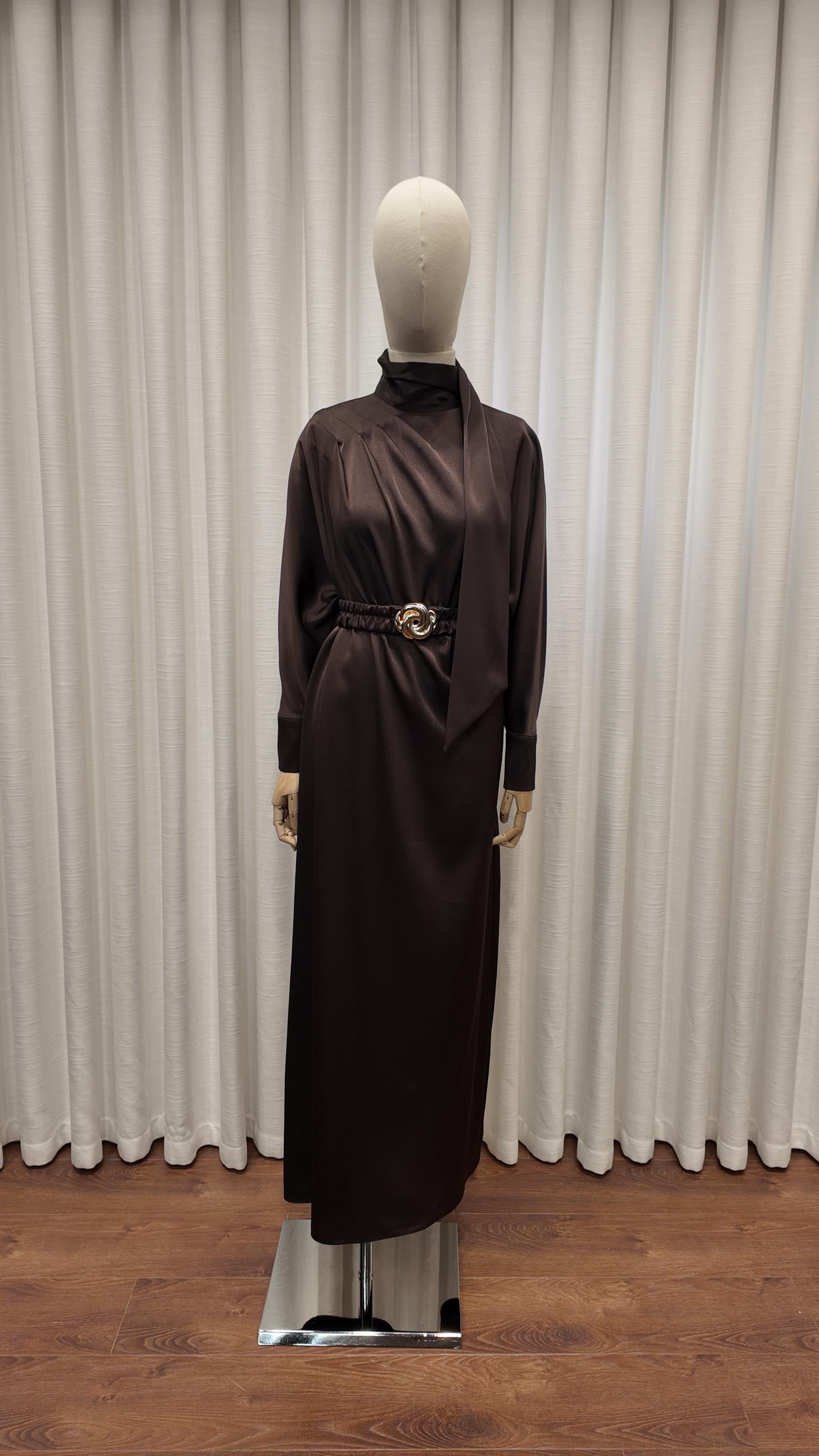 MIDNIGHT SILK ELBİSE KAHVERENGİ