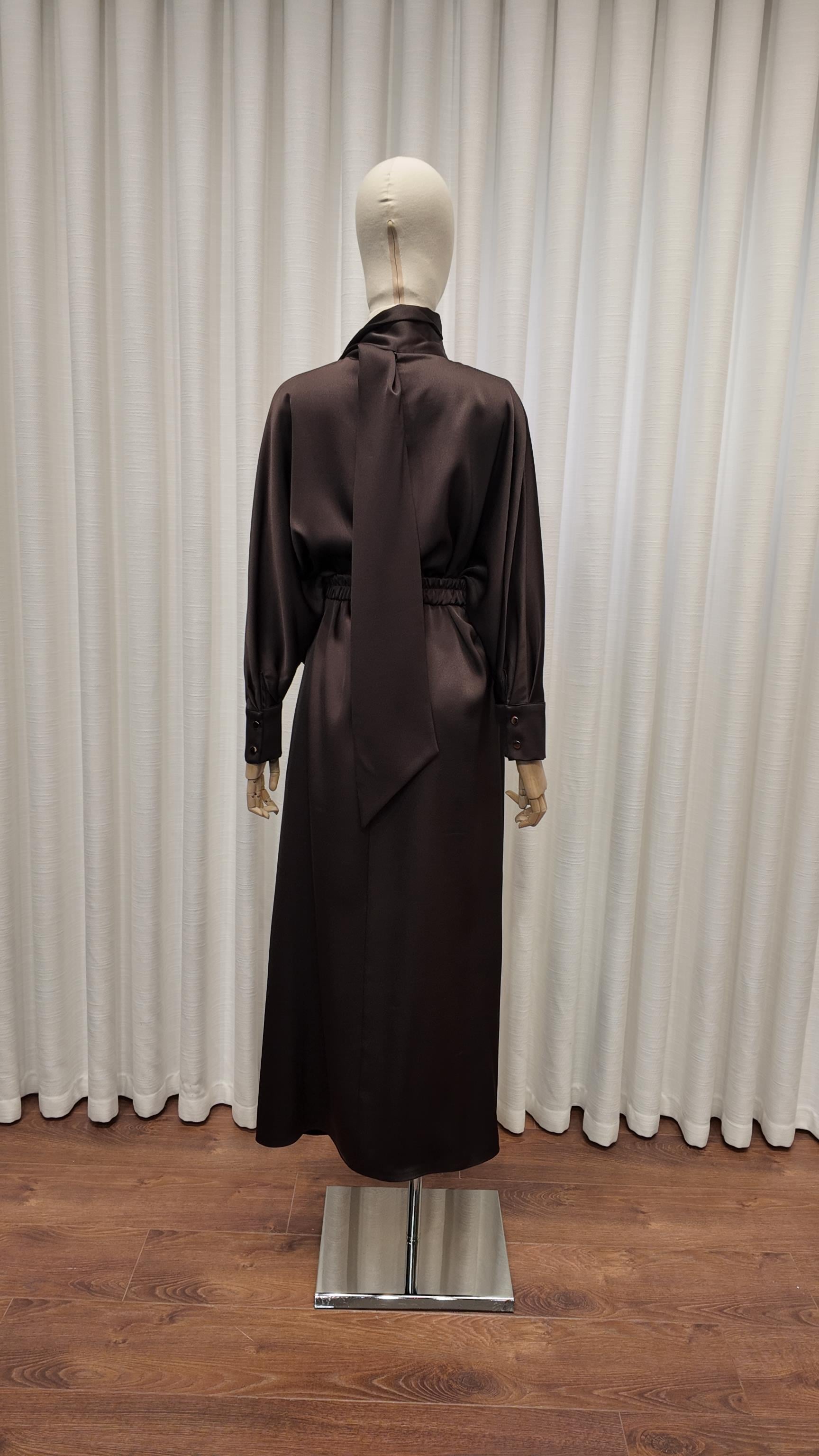 MIDNIGHT SILK ELBİSE KAHVERENGİ