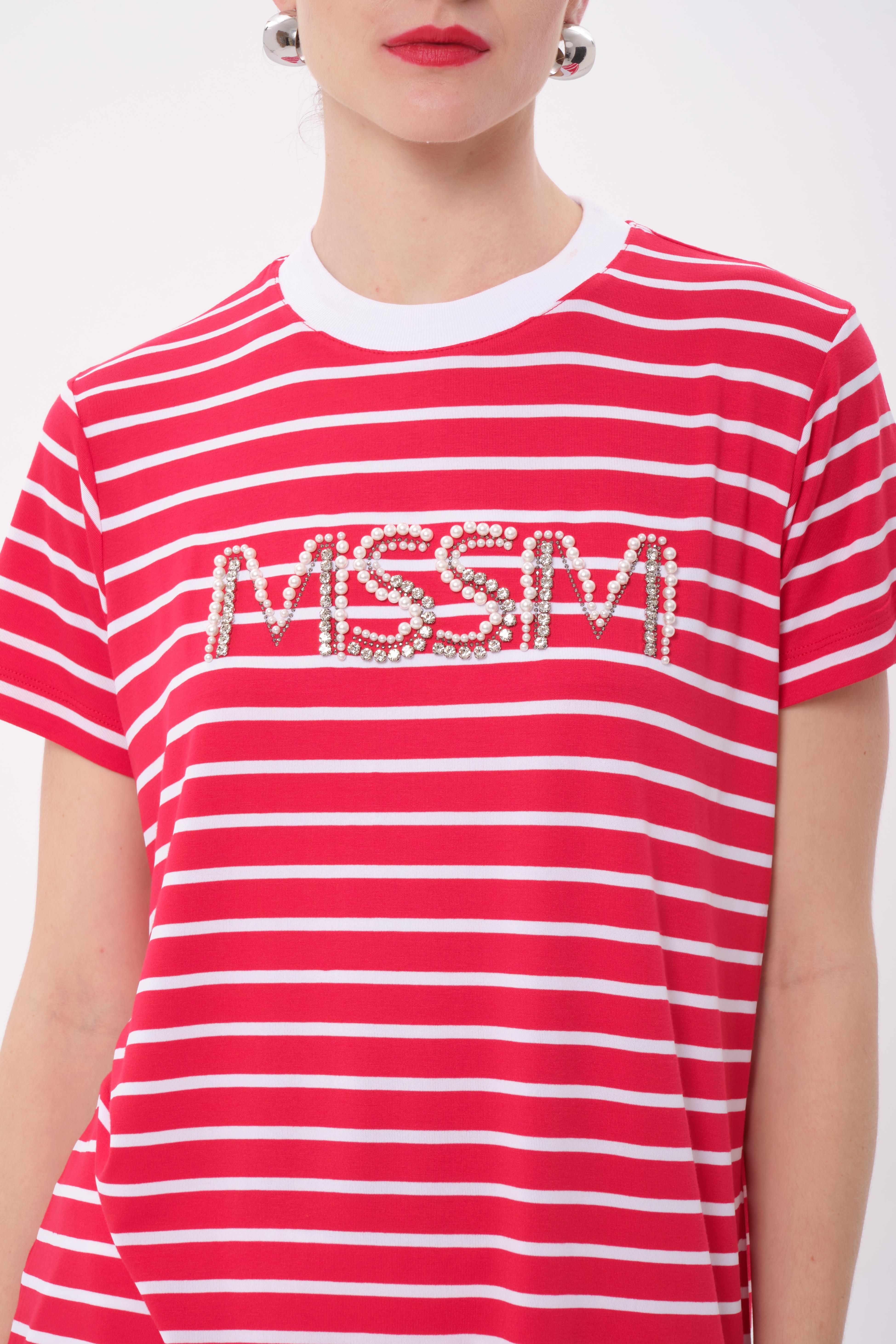 MSSM TAŞLI ÇİZGİLİ TSHIRT KIRMIZI ÇİZGİLİ