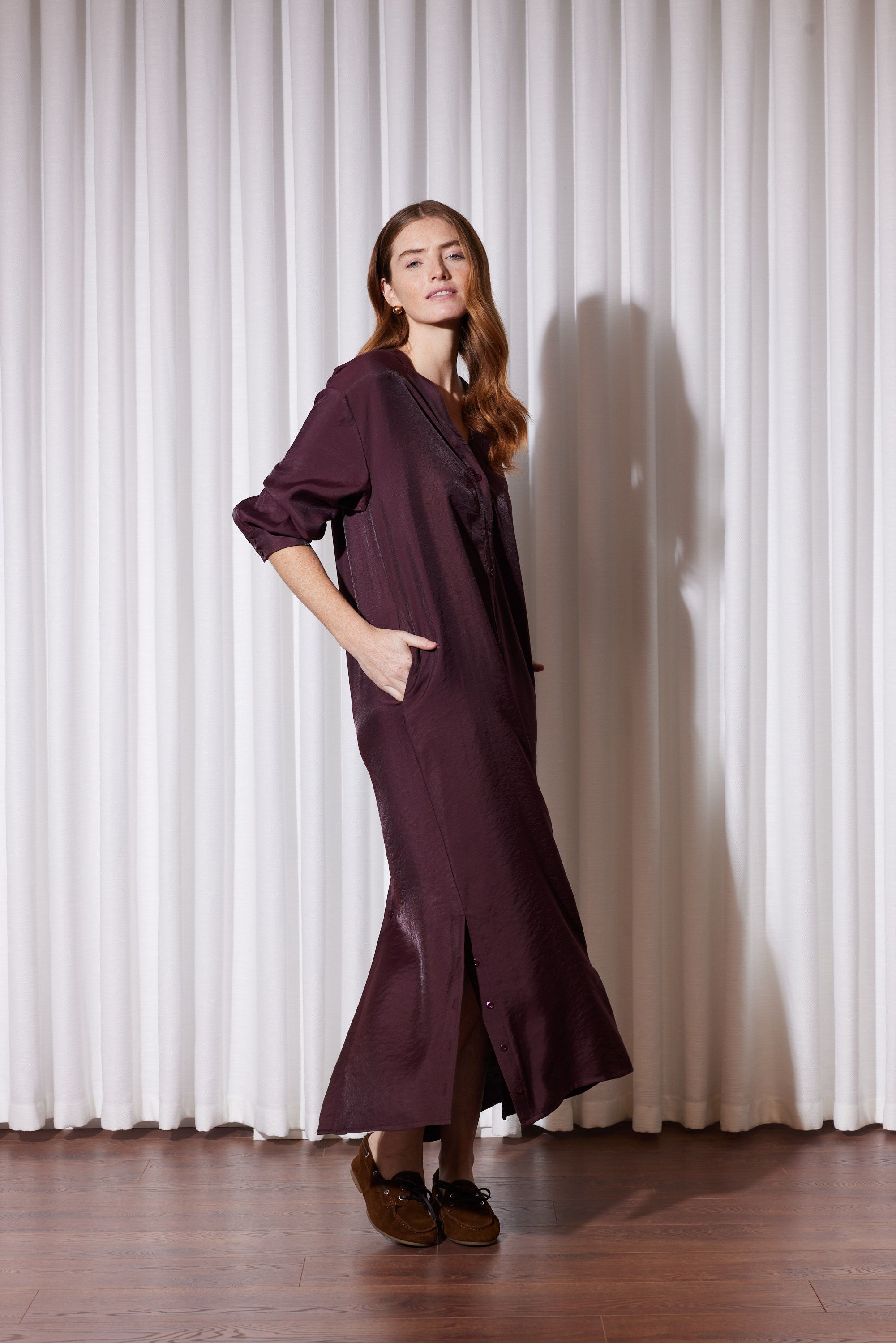 NAKIŞLI GÖMLEK ELBİSE BORDO