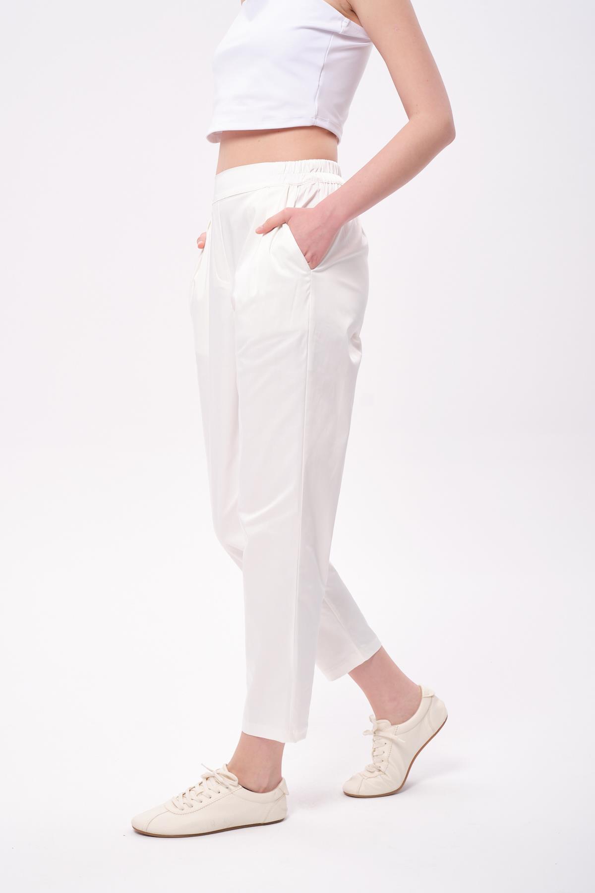 SATEN PİLE PANTOLON EKRU