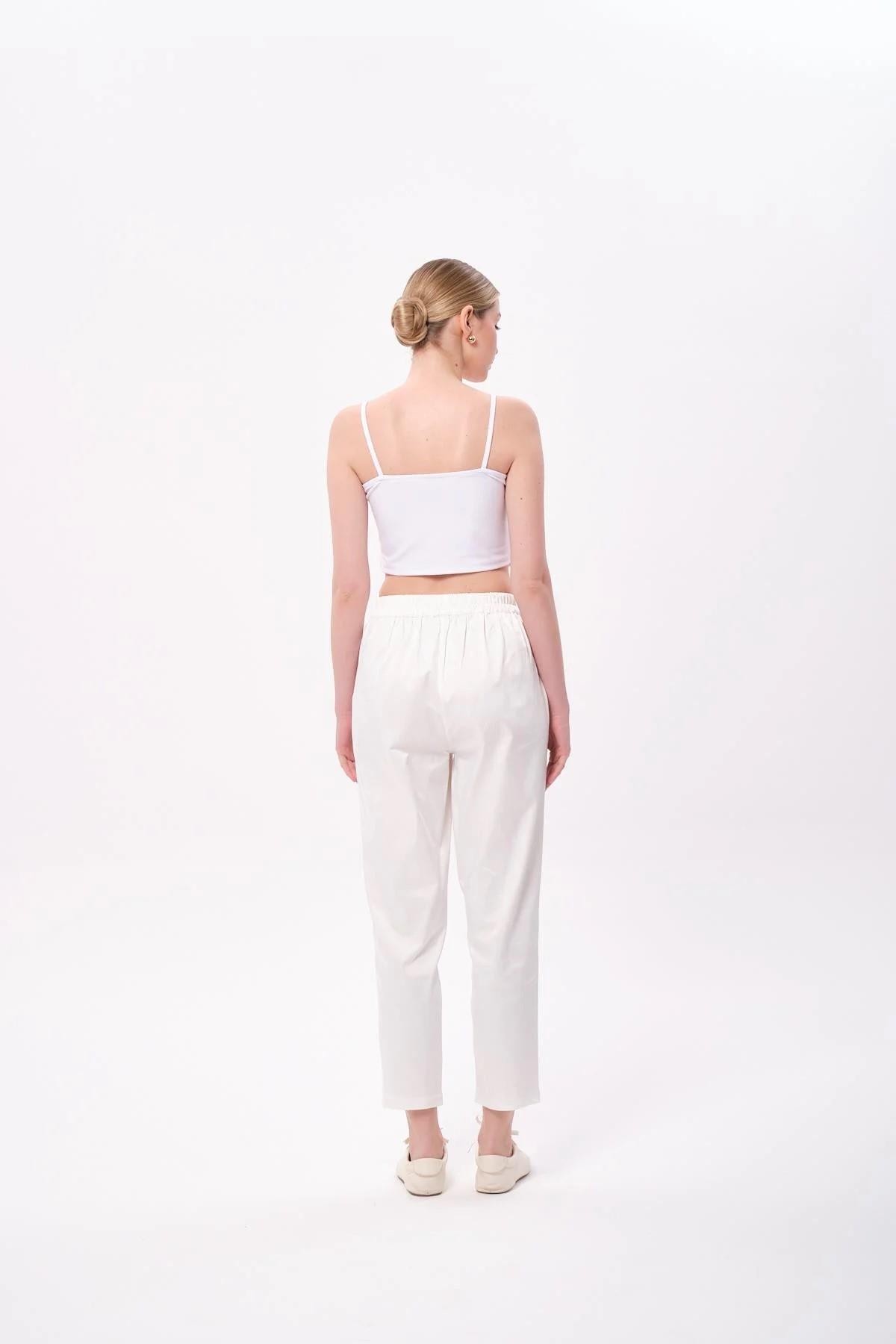 SATEN PİLE PANTOLON EKRU