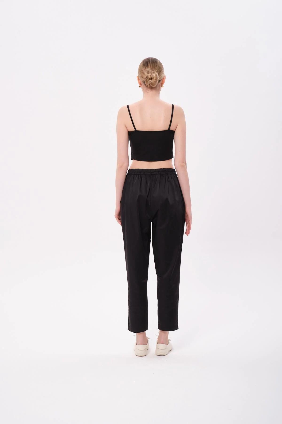 SATEN PİLE PANTOLON SİYAH