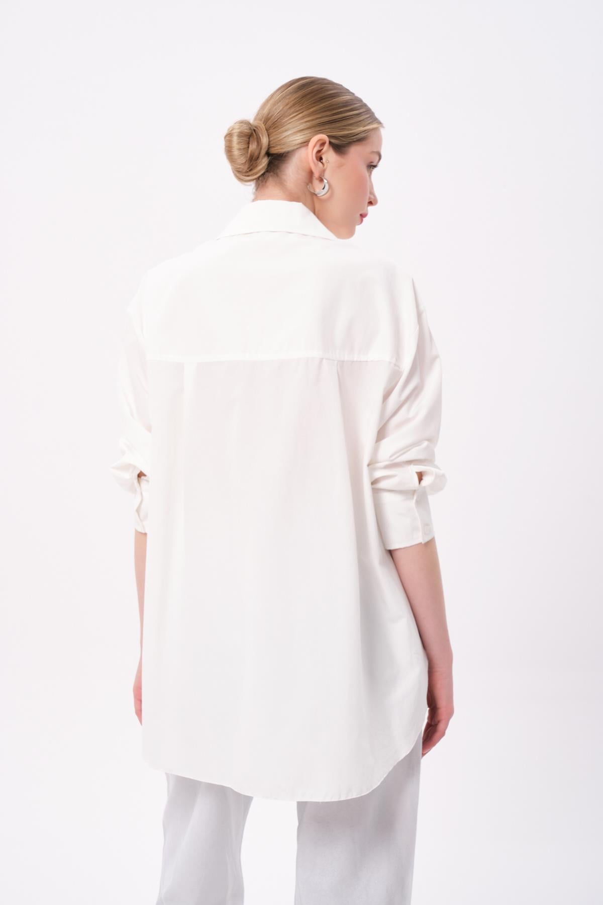 TAŞ AKSESUARLI GÖMLEK EKRU