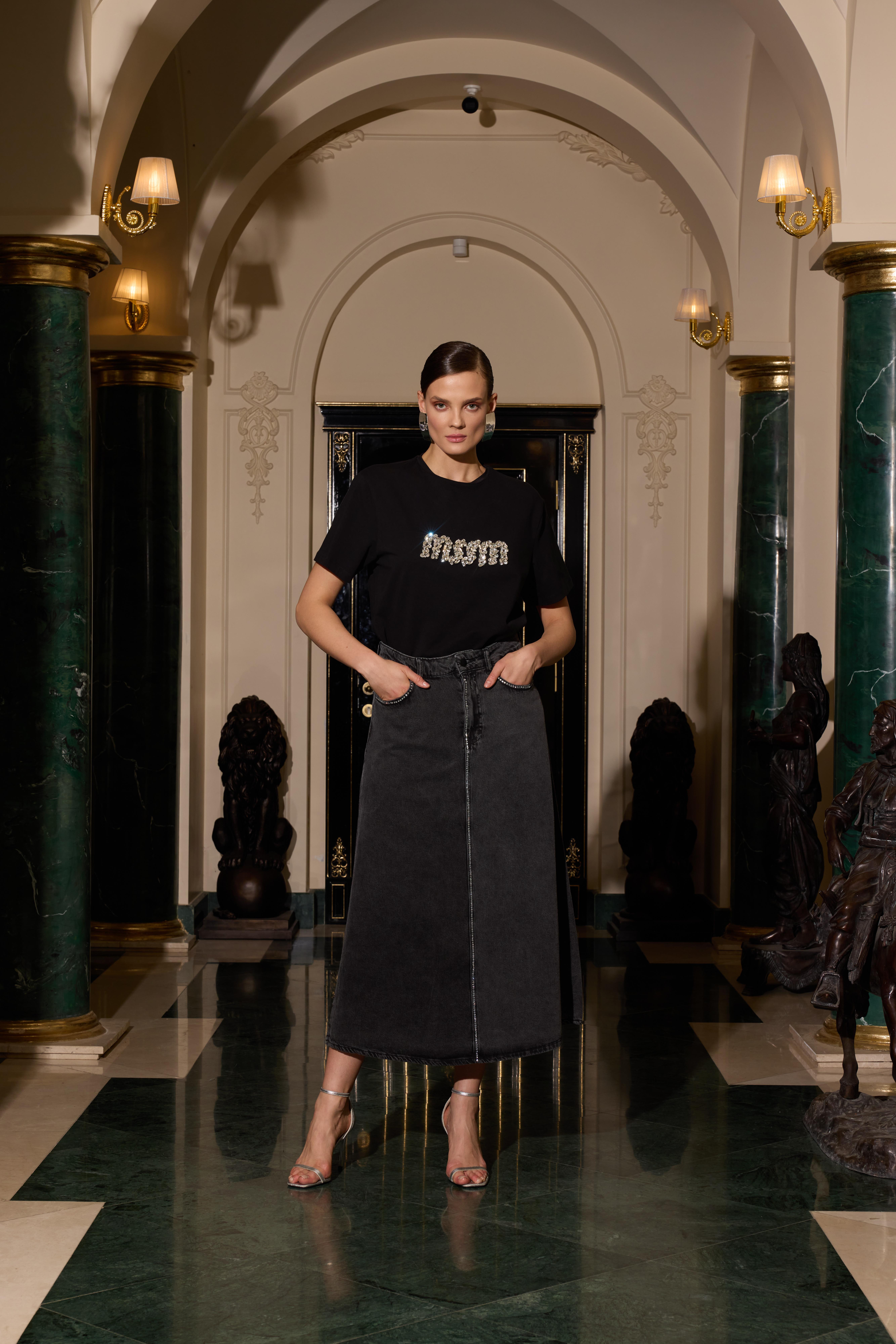 TAŞ İŞLEMELİ KOT ETEK ANTRASİT