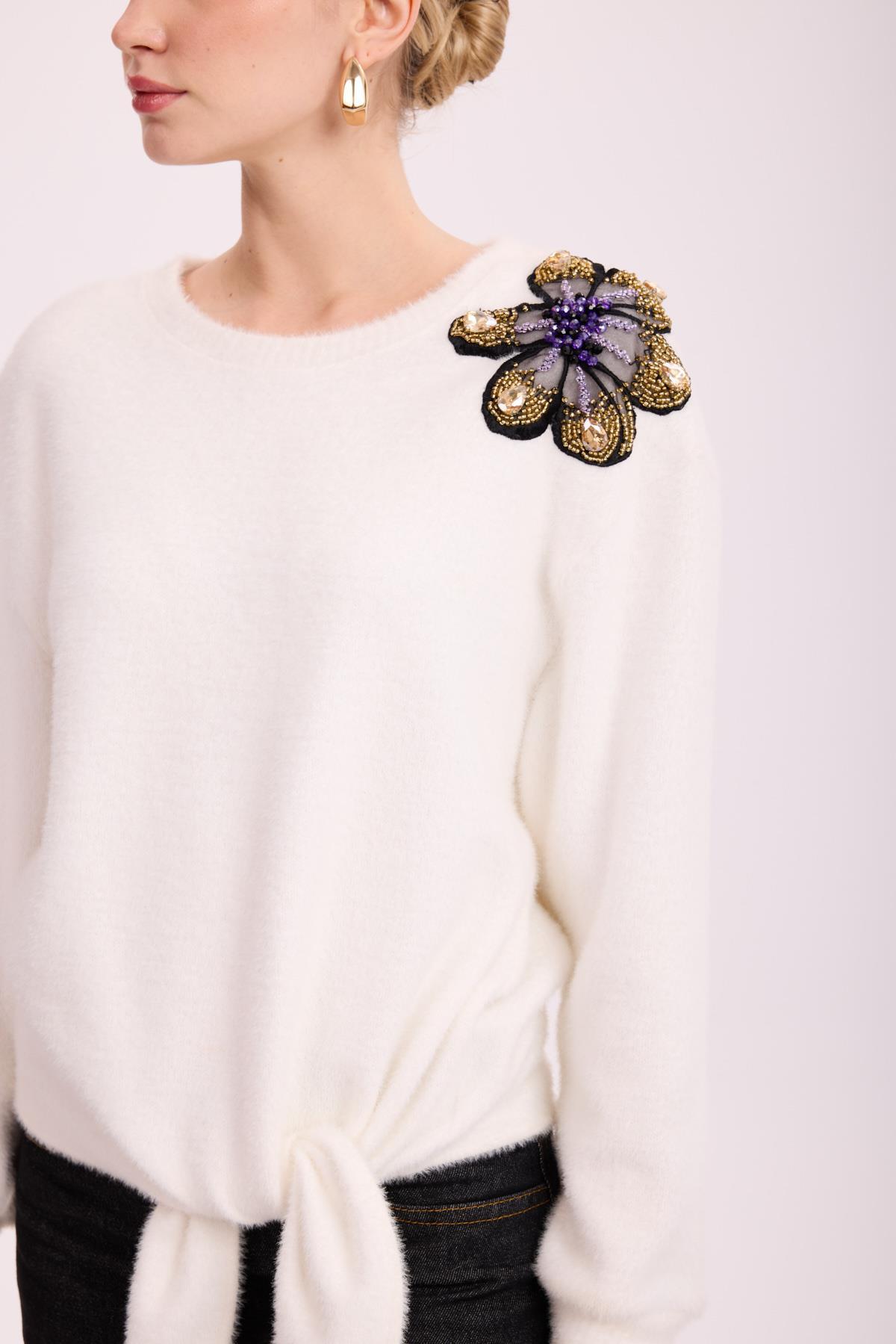 VIOLETTE FLEUR ANGORA BLUZ EKRU