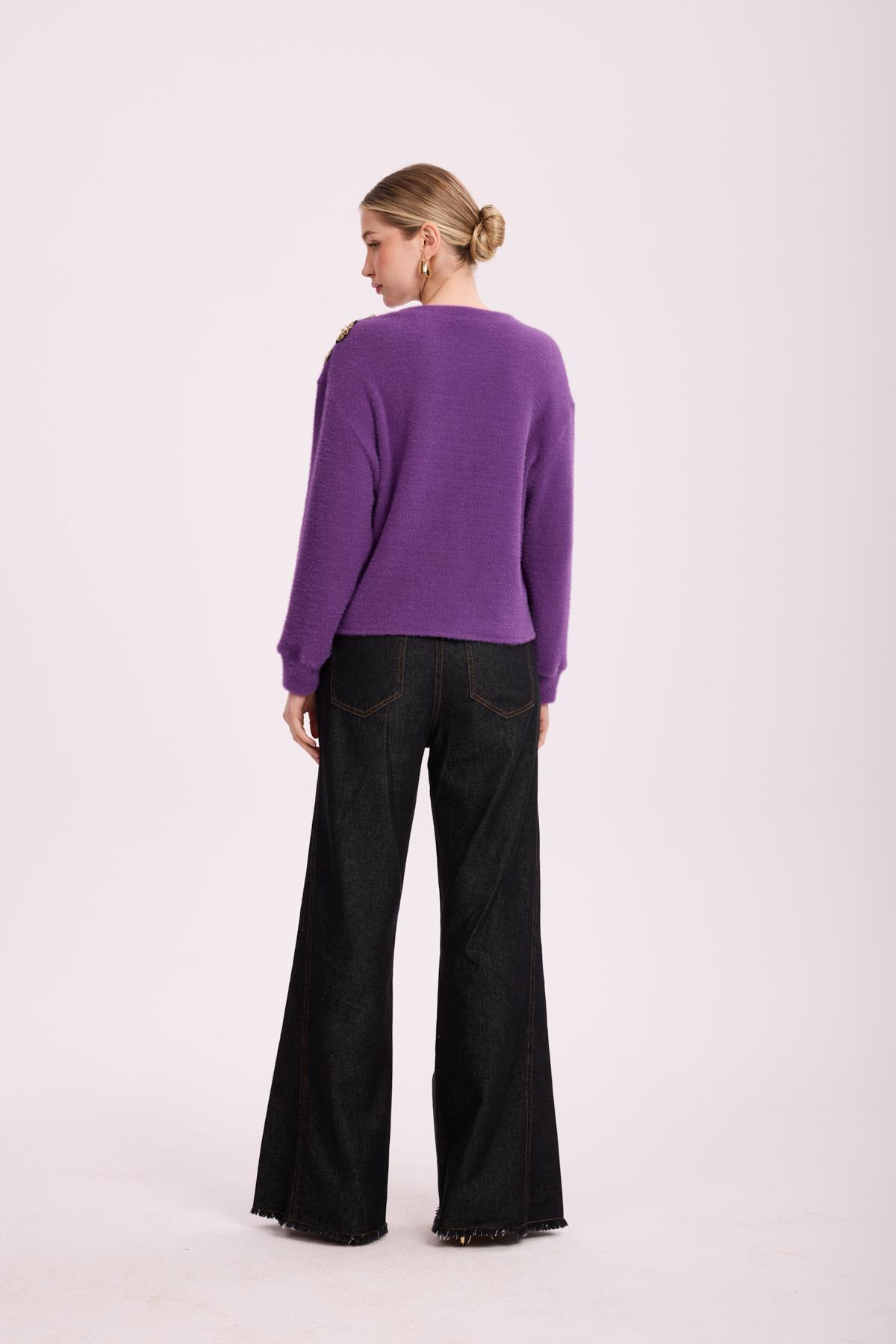 VIOLETTE FLEUR ANGORA BLUZ MOR