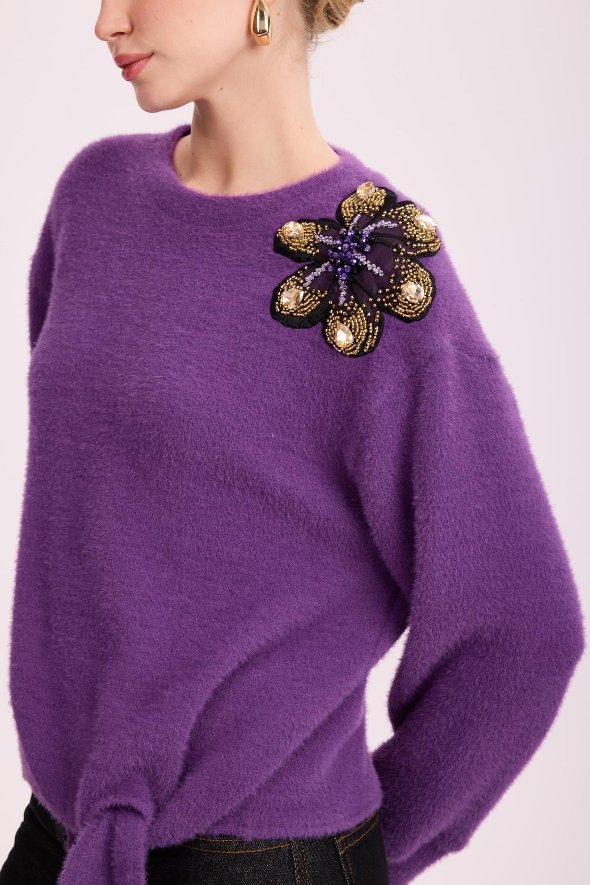 VIOLETTE FLEUR ANGORA BLUZ MOR