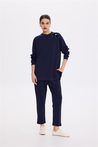 AKSESUARLI COMFORT SWEATSHİRT LACİVERT