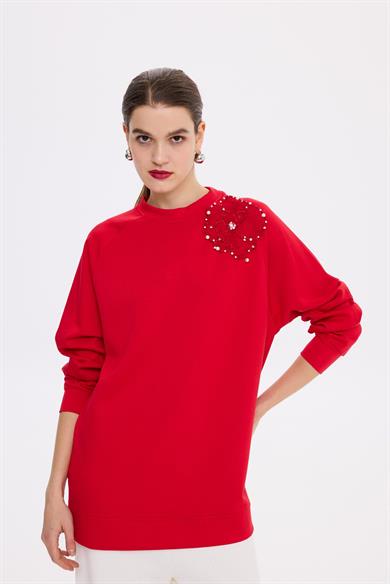 AKSESUARLI COMFORT SWEATSHİRT MERCAN