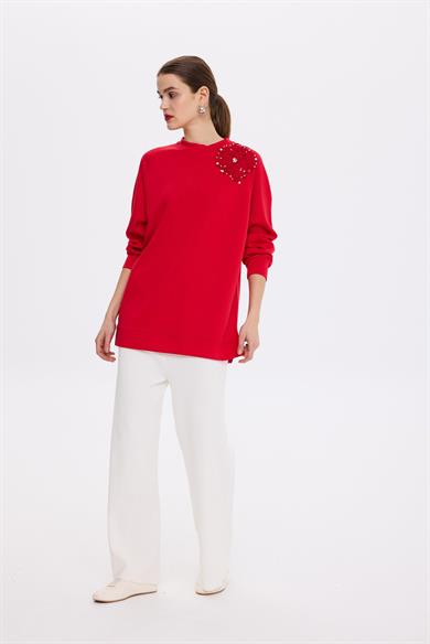 AKSESUARLI COMFORT SWEATSHİRT MERCAN