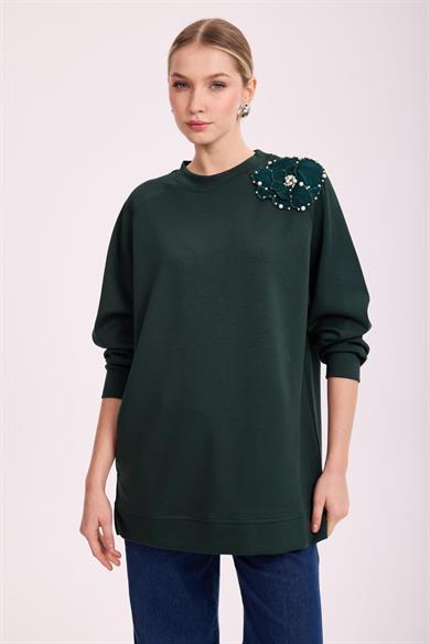 AKSESUARLI COMFORT SWEATSHİRT ZÜMRÜT