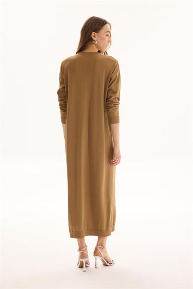 AMORE TAŞ İŞLEMELİ TRİKO ELBİSE CAMEL