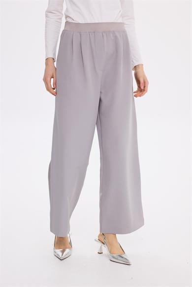 BEL LASTİK KREP PANTOLON GRİ