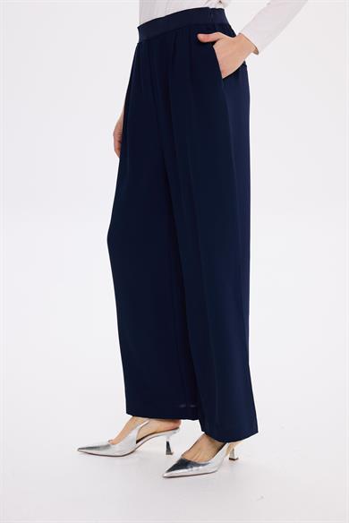 BEL LASTİK KREP PANTOLON LACİVERT