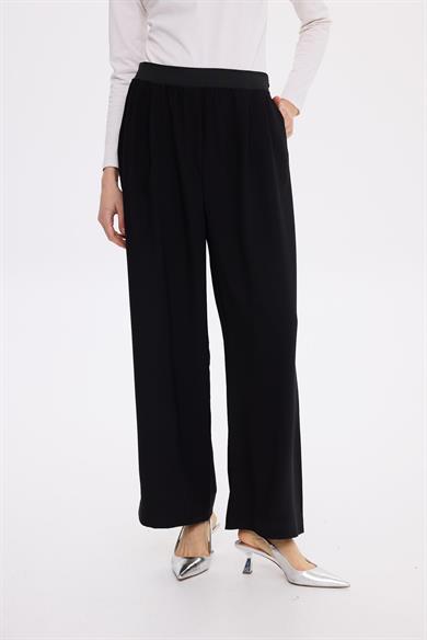 BEL LASTİK KREP PANTOLON SİYAH