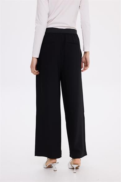 BEL LASTİK KREP PANTOLON SİYAH